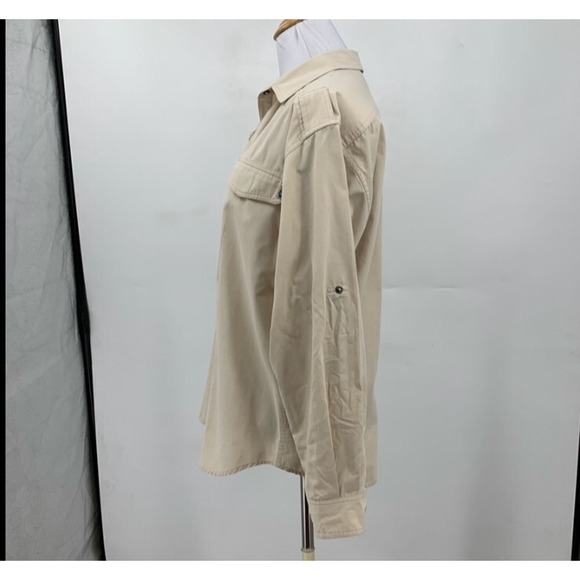 ExOfficio Shirt Womens 6/8 Khaki Snap Buttons Tab Sleeve Flap Pockets Collar - Picture 6 of 12